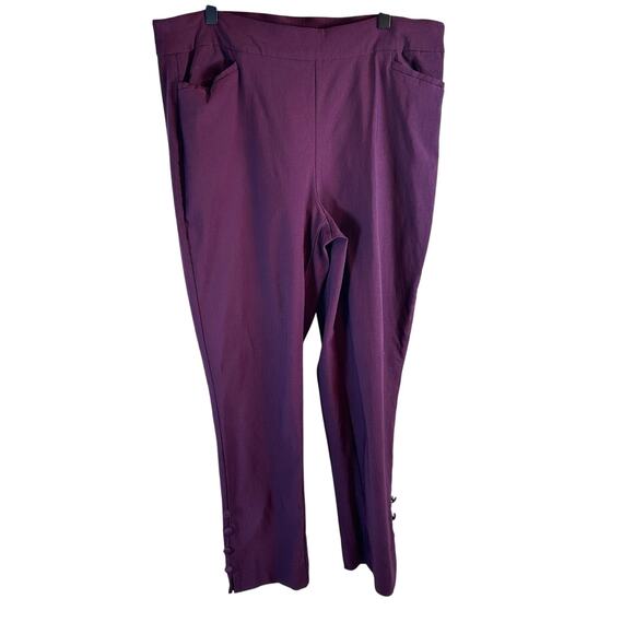 Chico’s Plum Pull-On Pants Sz 12R Button Ankle Workcore Y2K Stretch - Picture 2 of 5